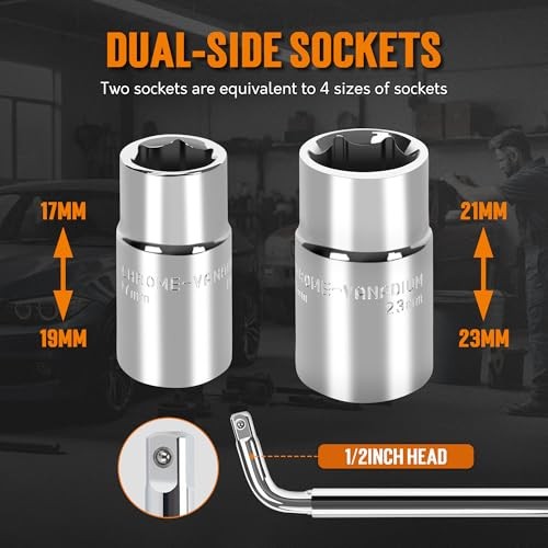 Telescoping Lug Wrench, Tire Iron Lug Nut Removal Tool 1/2 Drive with L-shaped