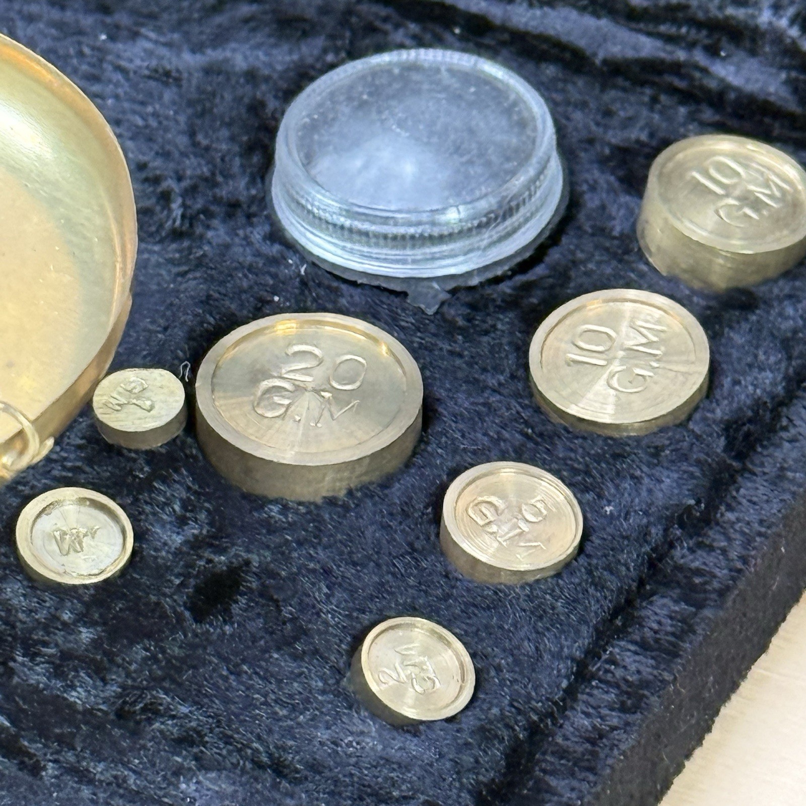 Vintage Brass Balance Scale w/ Gram Weights in Original Case Made In India 50g