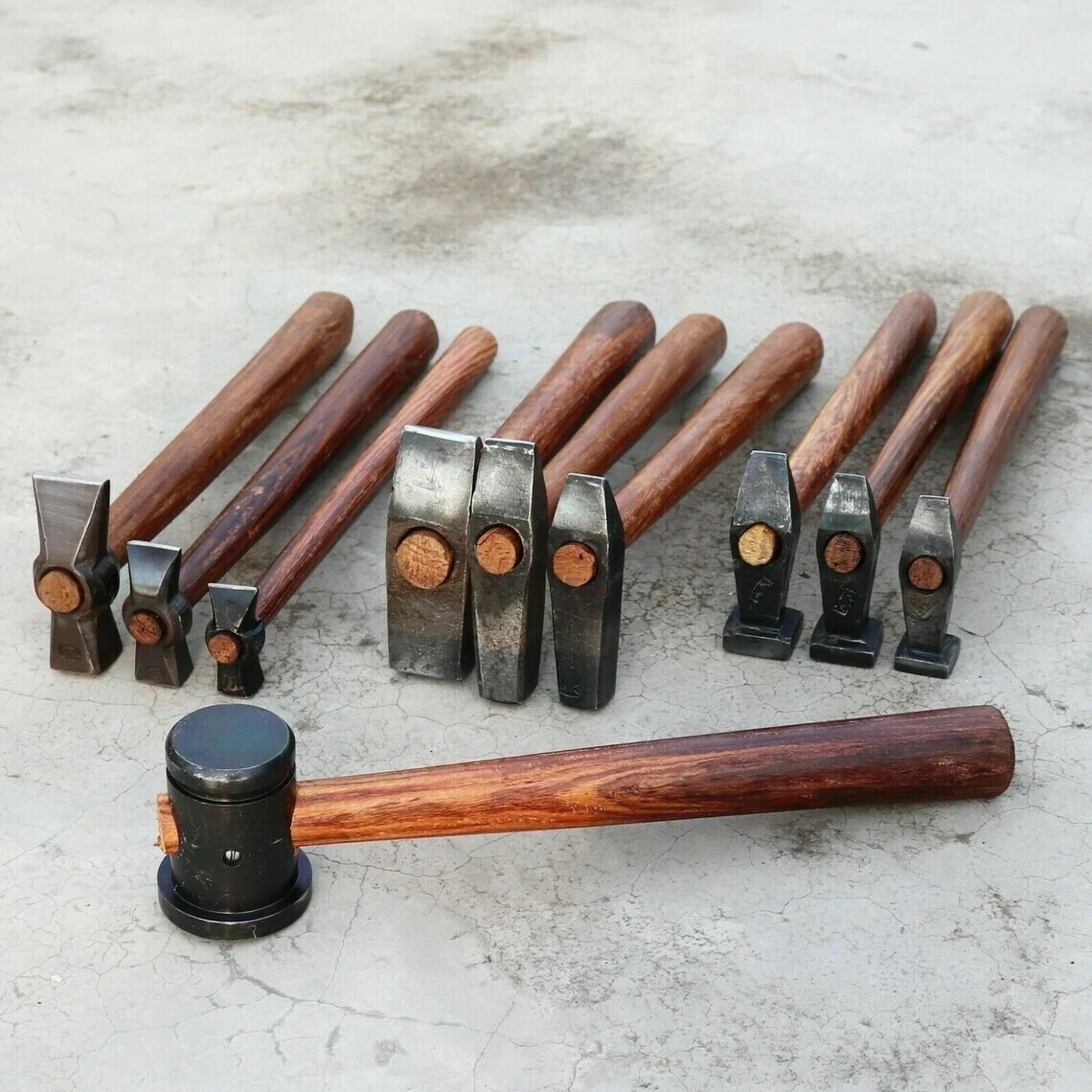 Handmade Blacksmith Hammer Set Iron Wood 6.4kg Personalized Engraving 6-12cm