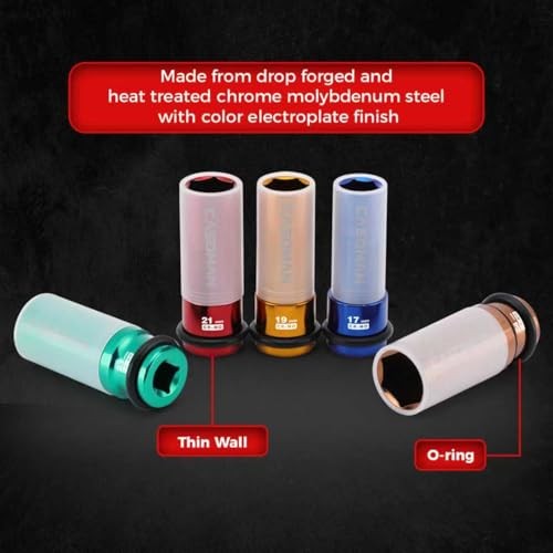 7PCS 1/2″ Drive Deep Lug Nut Impact Socket Set, Non-marring & Thin Wall Wheel