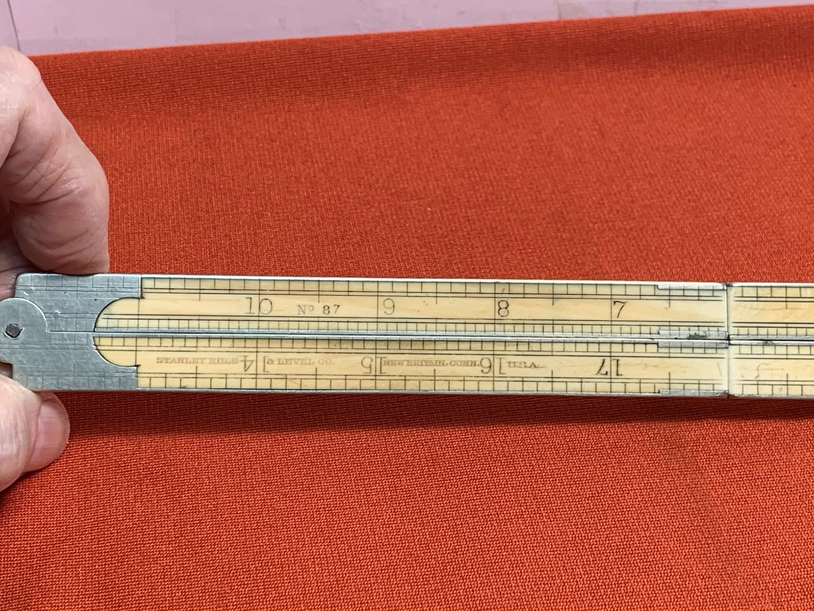 STANLEY RULE & LEVEL CO NEW BRITAIN CT #87 IVORY GERMAN SILVER 24″ FOLDING RULER