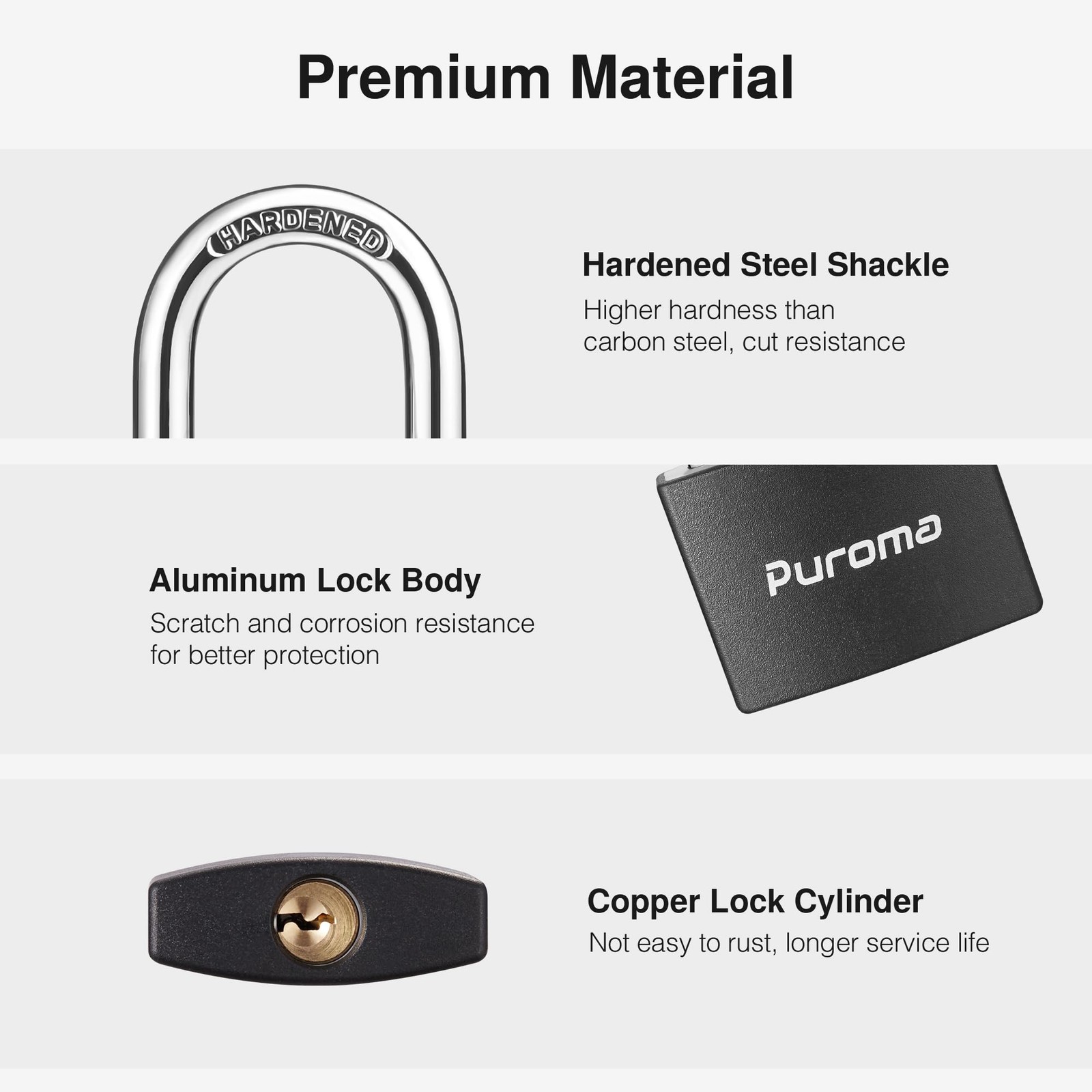 Puroma Lock Keyed Padlock, 2 Pack Aluminum Locks with 3 Keys 1.1 Inch, Black