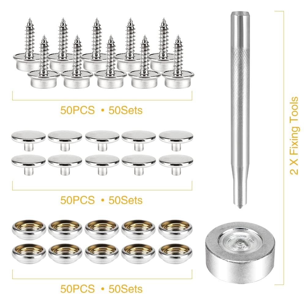 CENOZ 150 PCS Canvas Snap Kit Tool, Metal Screws Snaps One Size, Silver