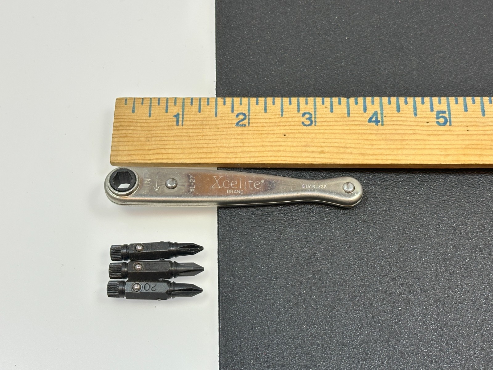 XCELITE Tools USA (NOS) 1/4 Inch Hex Bit Ratchet No. XL-27 w/ 3 Phillips Bits