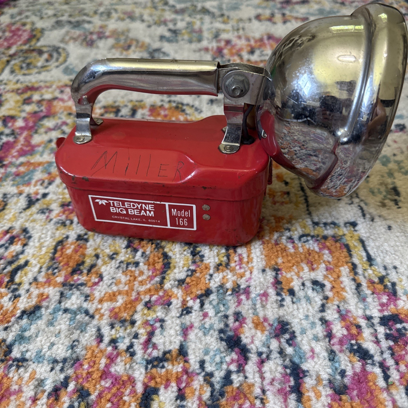 Vintage Teledyne Big Beam Model 166 Red Metal Flashlight Lantern Spotlight