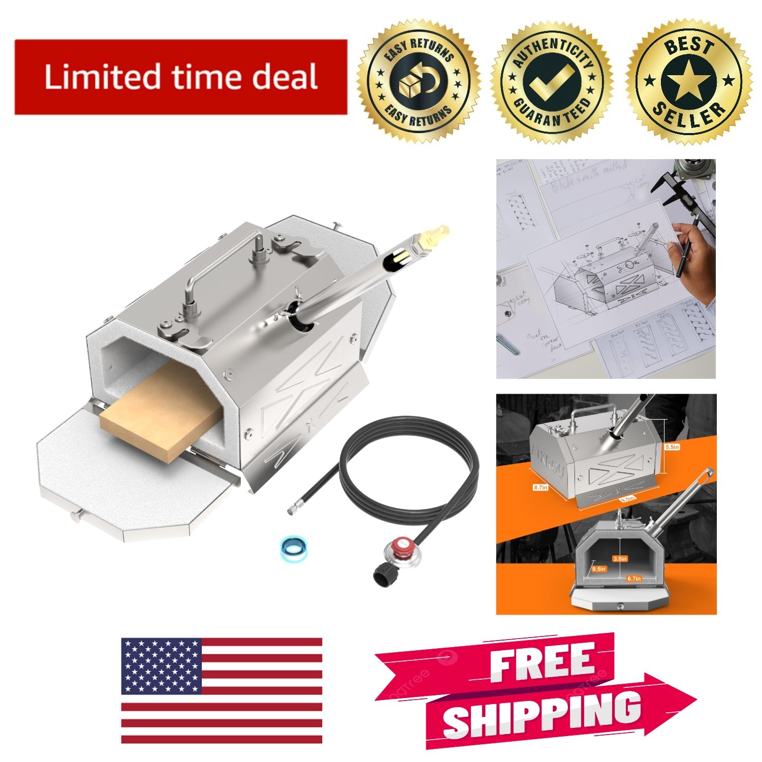 Compact 1 Burner Blacksmith Forge – 2600℉ Stainless Steel & Double Door Design