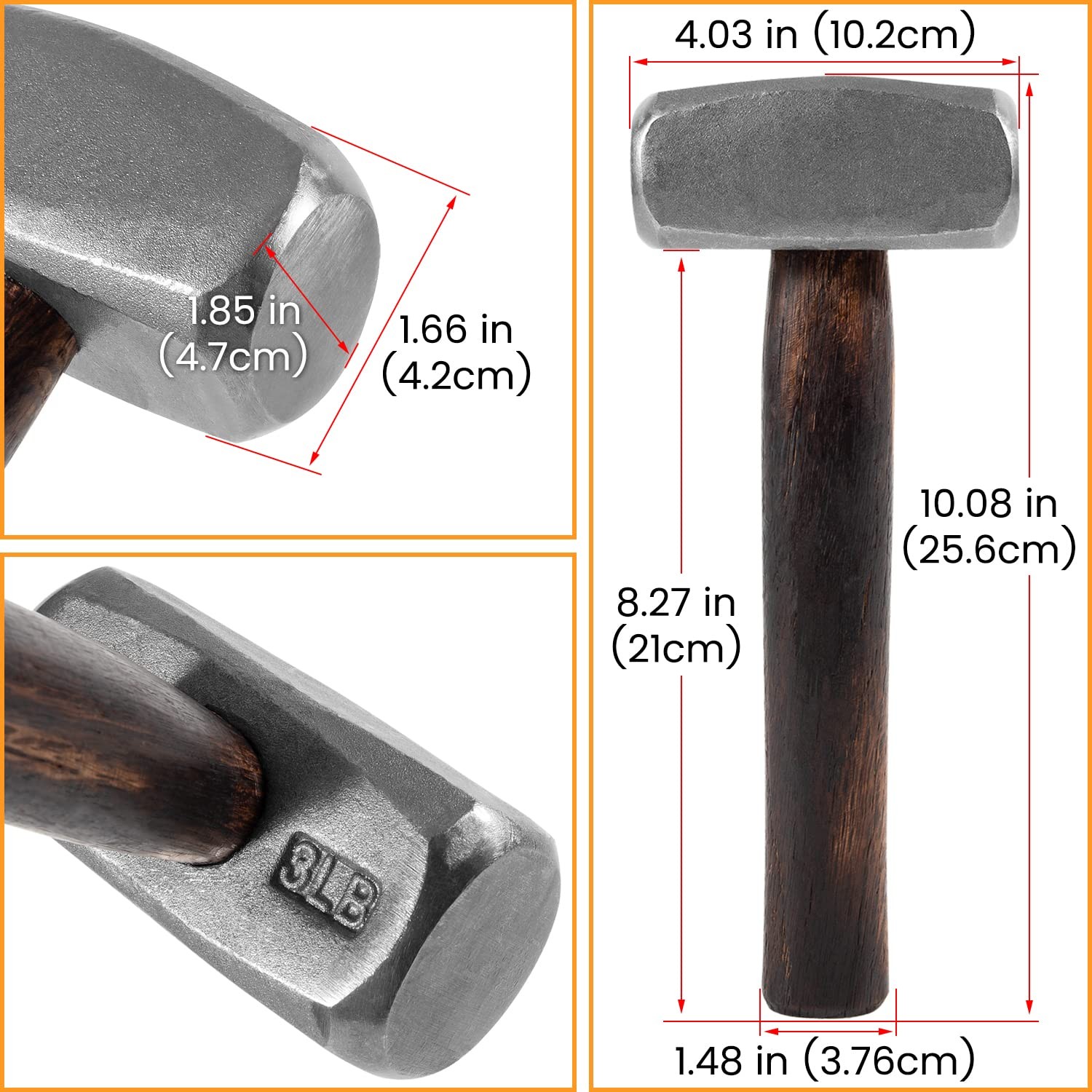 Blacksmith 3LB Handmade Forge Hammer For Farrier, Knife Making, Metal Working