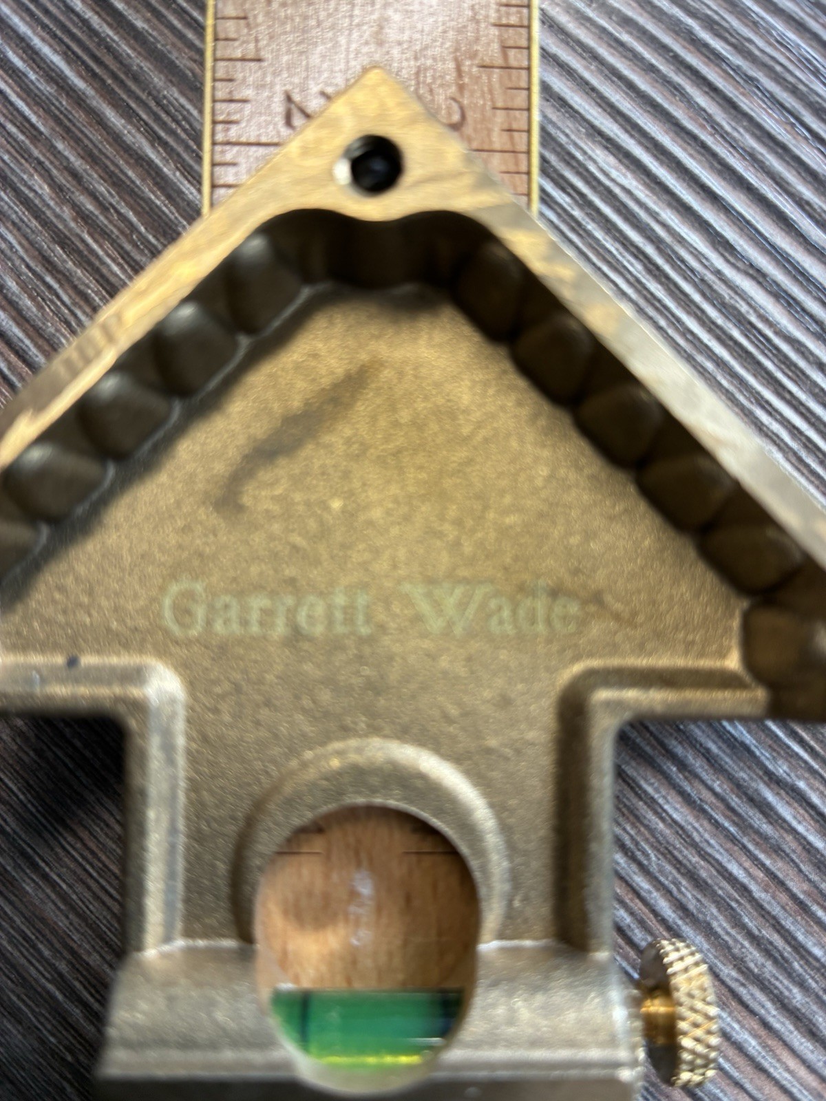Garrett Wade Brass Woodworking Square w/ Wood Ruler Blade & Bubble Level