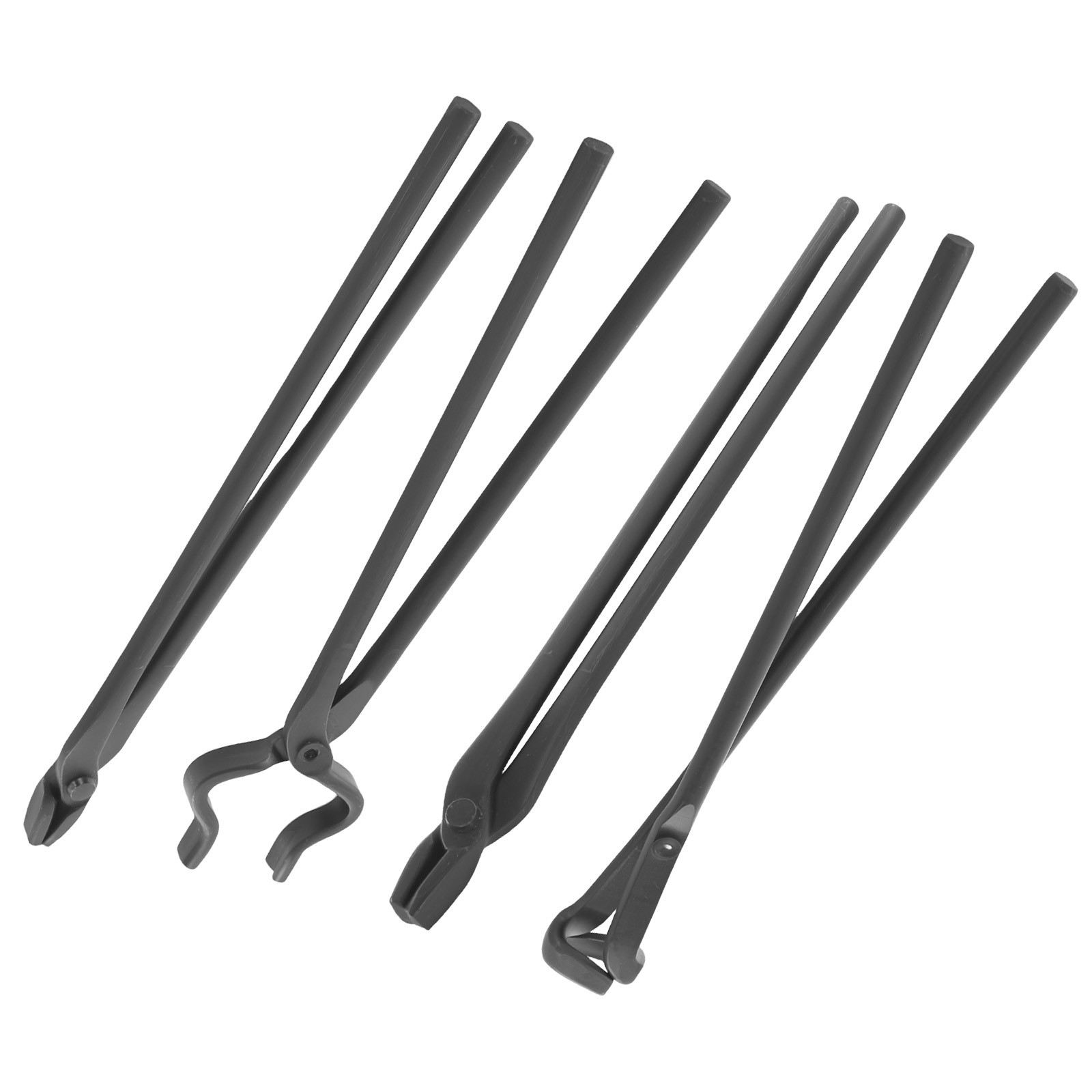 4pcs Forging Tool Set Blacksmith Carbon Steel Tongs Flat V Bit Blade Wolf Jaw