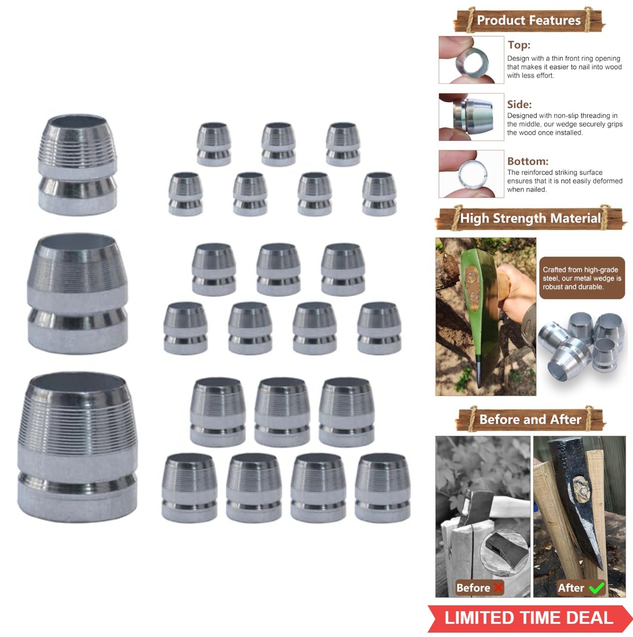 21 Piece Metal Wedge Set For Axe Hammer Handle 0.31 0.39 0.47 Inch Non Slip