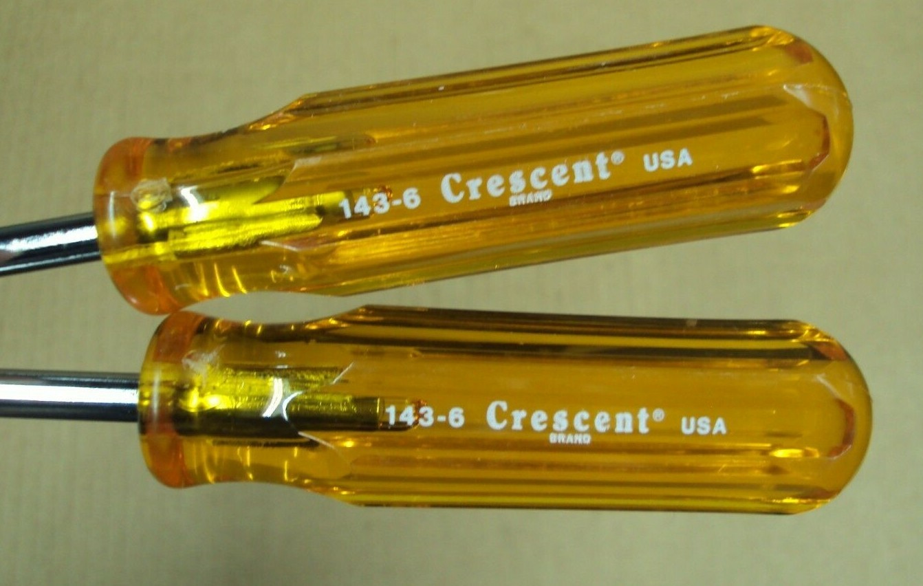 Lot/2 Vtg CRESCENT Tools USA ~ 143-6 Straight Slot Screwdriver ~ 10.5″ L