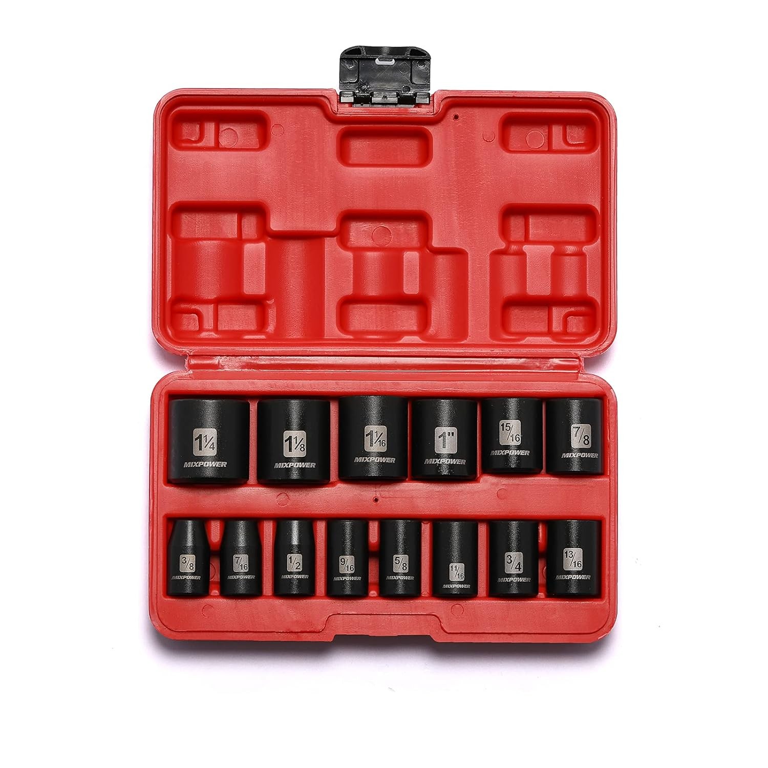 1/2 Inch Drive CRV Shallow Impact Socket Set 3/8-1-1/4 Inch 14 Piece Impact