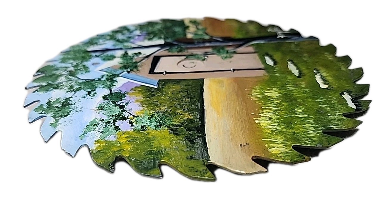 Farm Land Outhouse Vintage 7″ Saw Blade, Hand Painted, Rustic Decor by Grafton