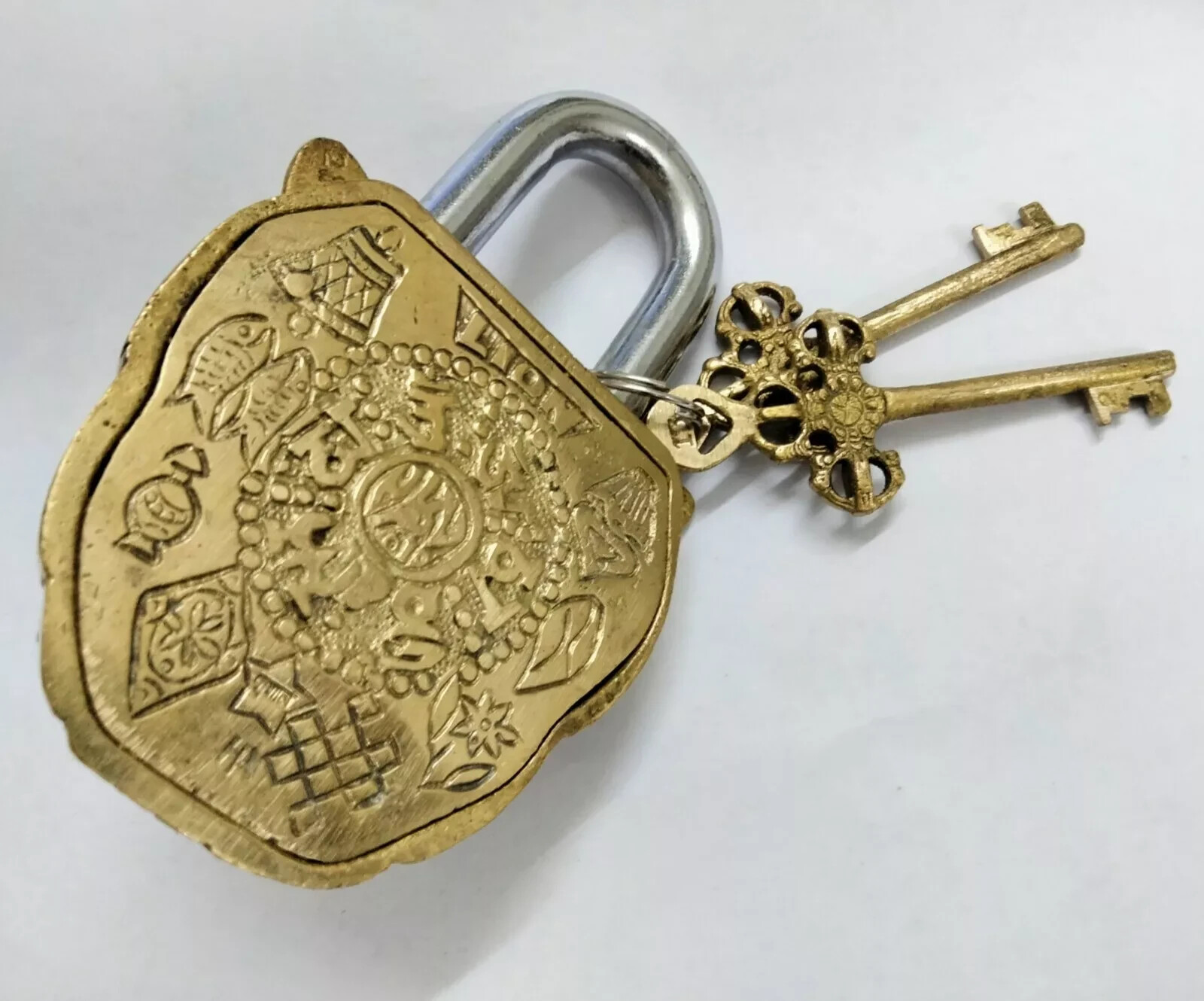 Brass Made Vintage Padlock Lion Face Lock with Working Key Rare Old Style