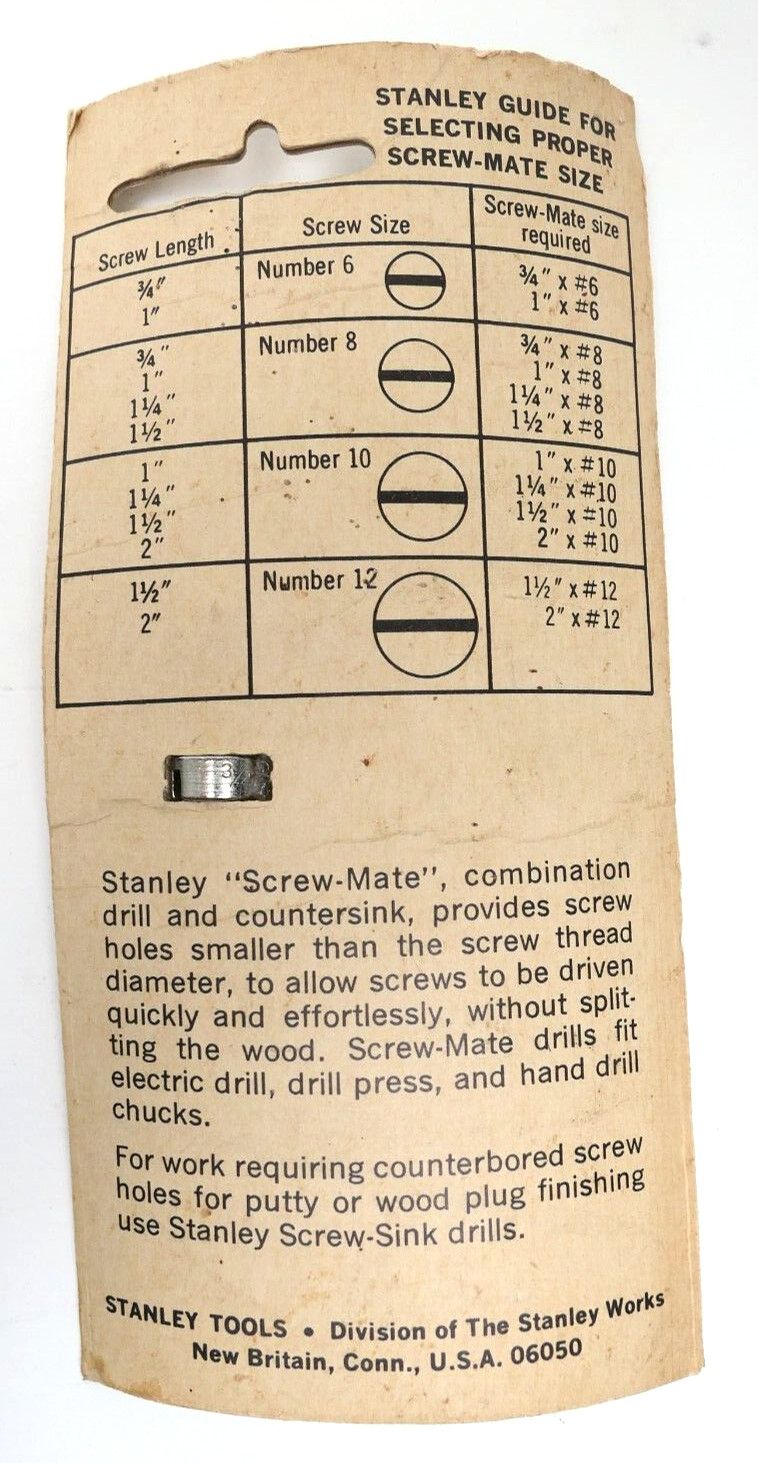 RARE Vtg Stanley Screw-Mate Drill & Countersink 1525 #04-601 3/4″ x #6 USA NOS
