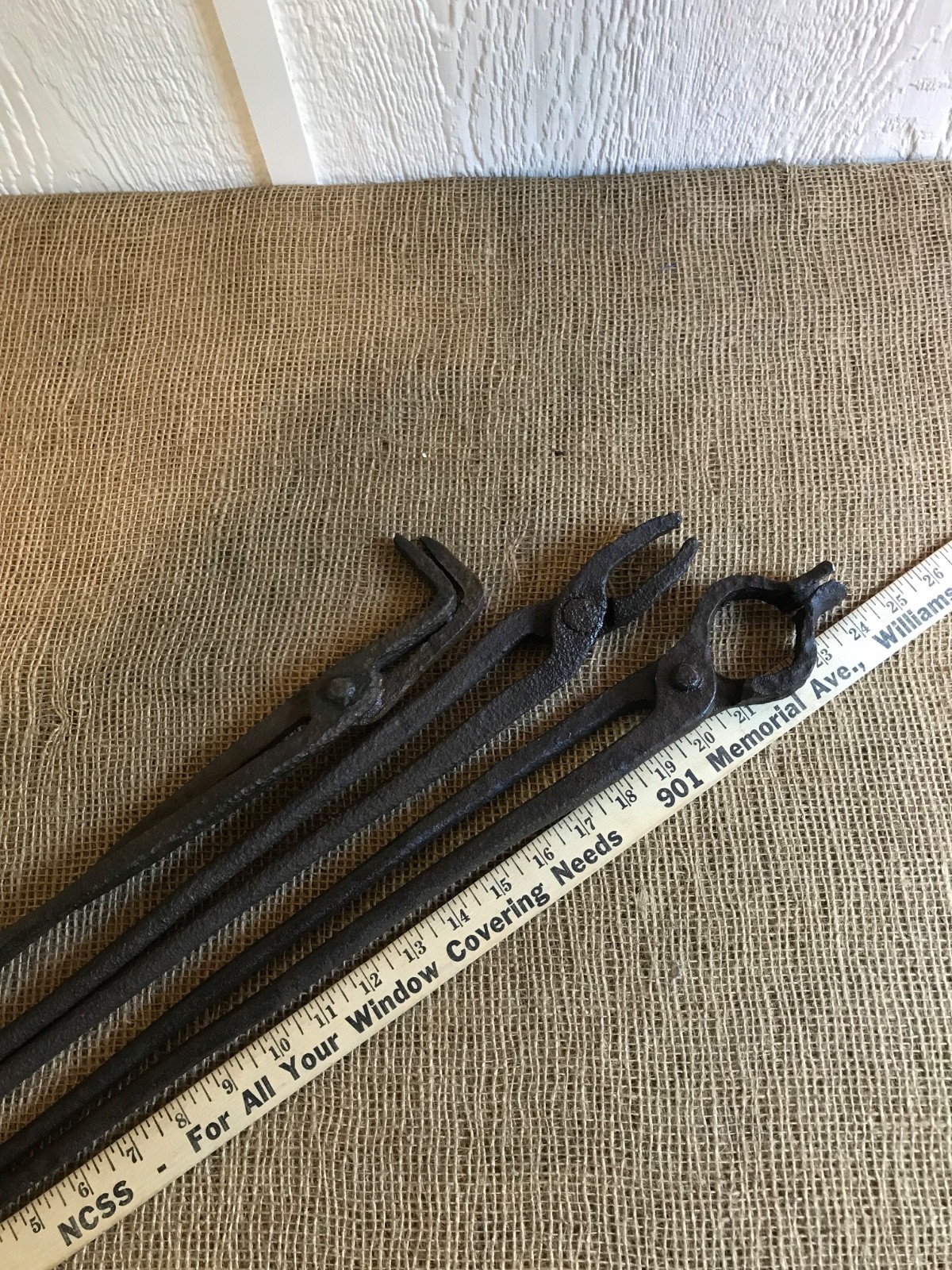 Vintage Set Of (3) Blacksmith Tongs Tools