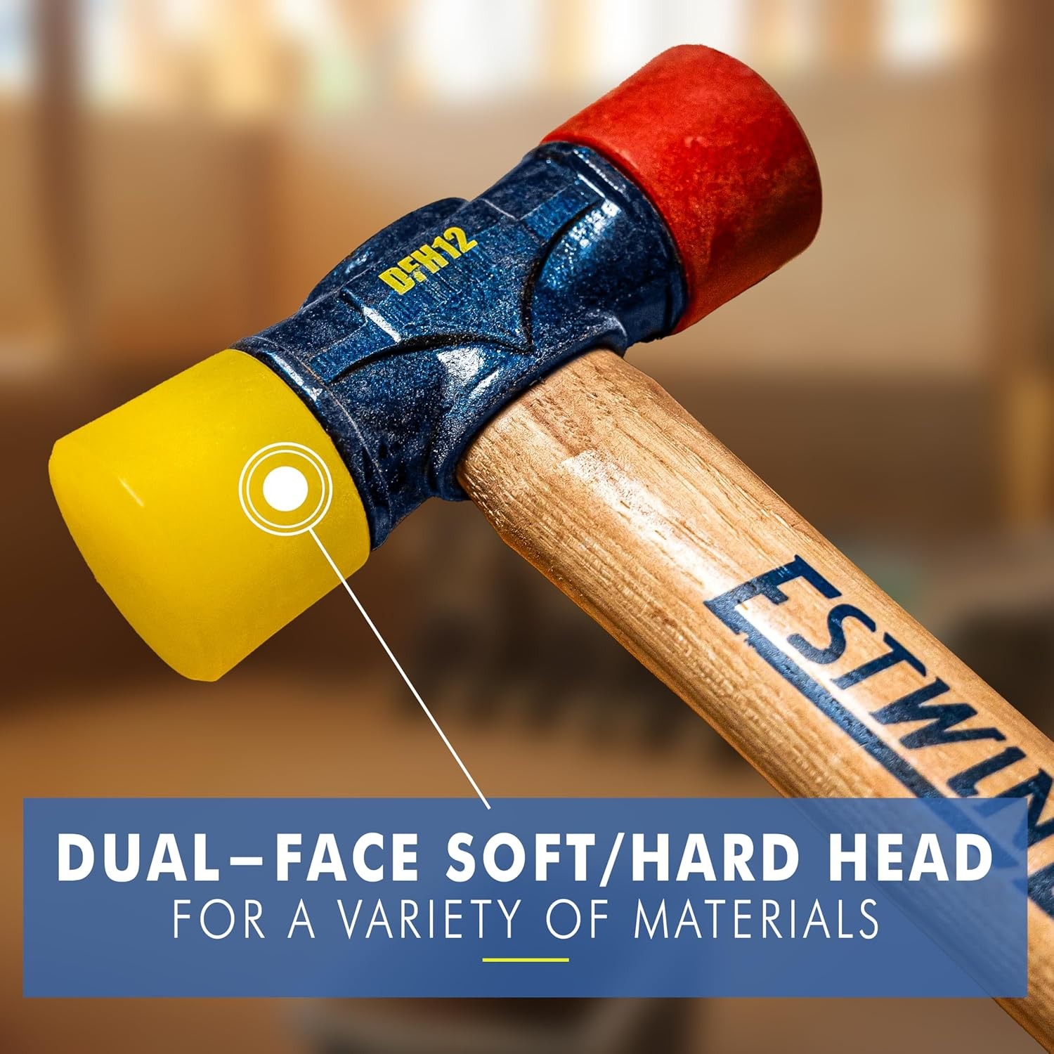 ESTWING Rubber Mallet – 12 oz Double-Face Hammer with Soft/Hard Tips & Hickory