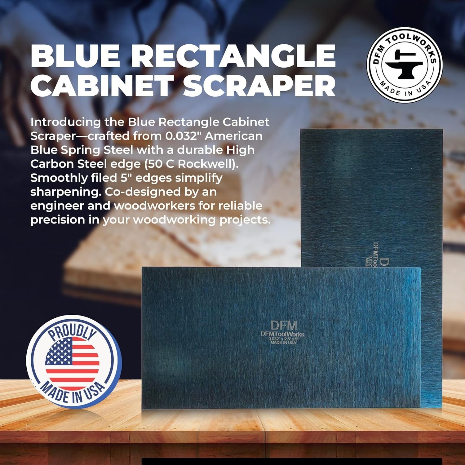 Precision Rectangular Card Scraper Set – 2 High Carbon Steel Tools in Blue