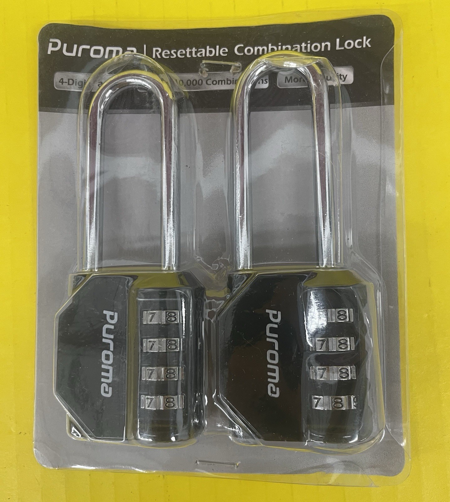 Puroma 2 Pack 2.6 Inch Long Shackle Combination Lock 4 Digit Long, Black