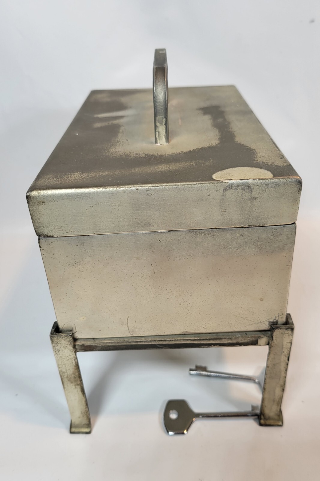 Small Distressed Metallic Gold/Silver Finish Industrial Metal Tool Box/Chest