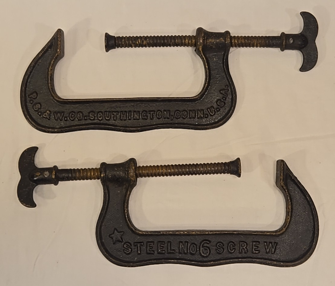 ANTIQUE PS&W CO STEEL NO 6 SCREW C CLAMPS PECK STOW WILCOX CAST IRON USA P S VTG