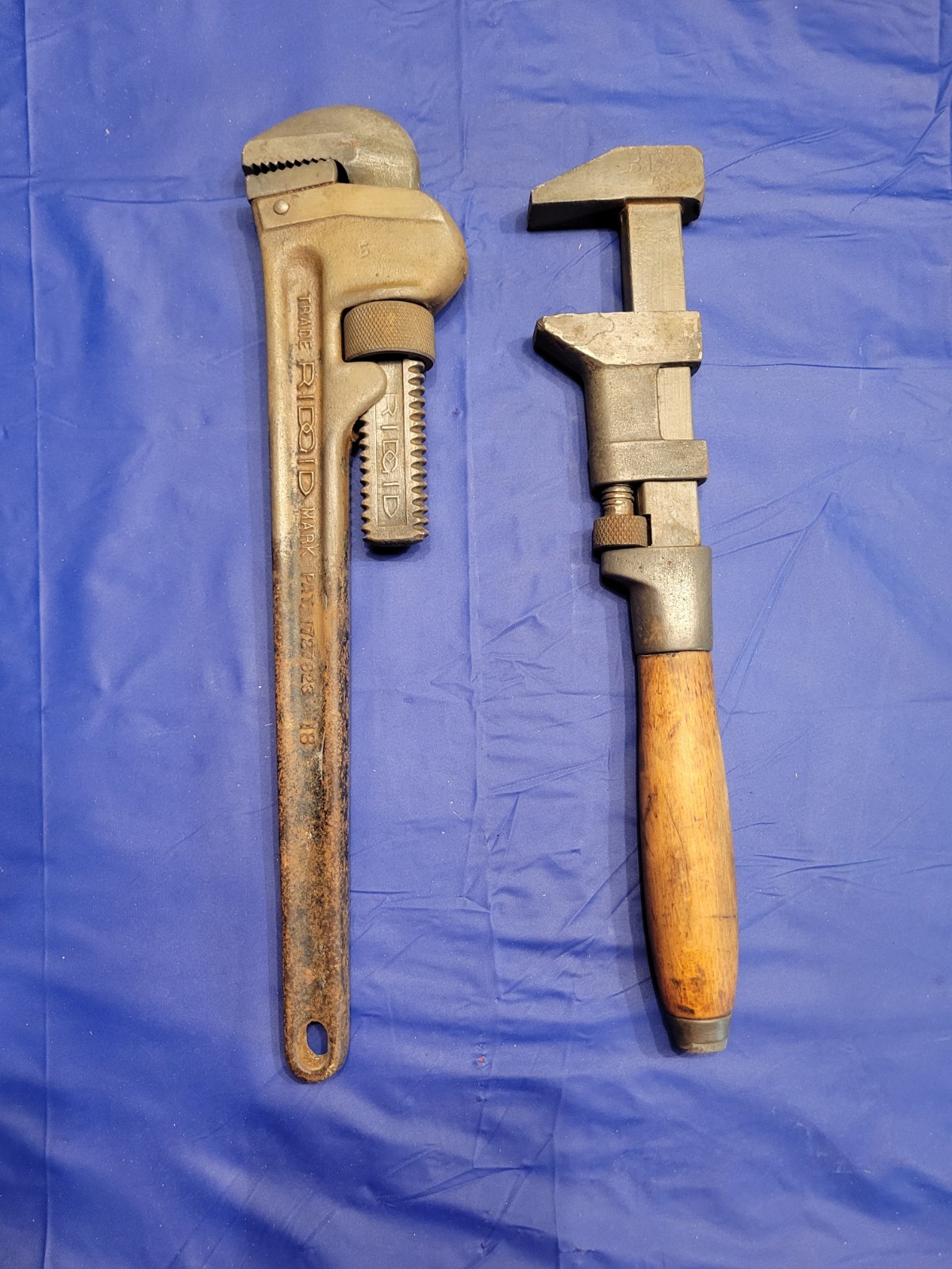 2 Antique Pipe & Monkey Wrenches Wrench BD 15 inches & Ridgid 18 inches