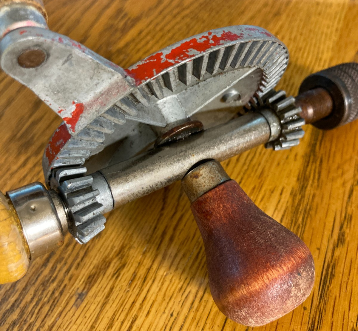 Vintage G.M. Co.MFG. inc. Hand Drill Egg Beater Red & Wood Handles FREE SHIP