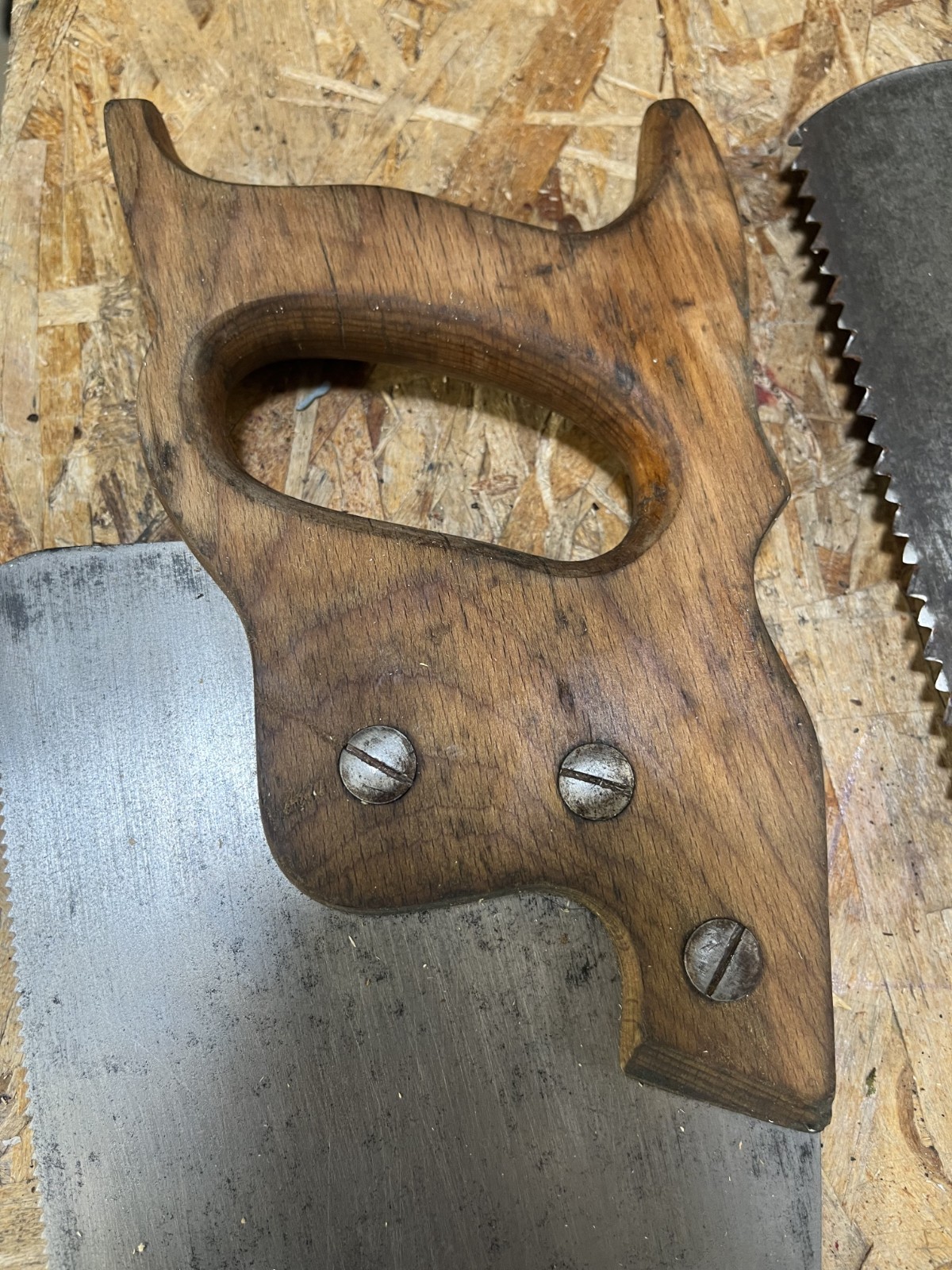 3 hand saws, (1) 11 pt x 18″ , (1) 5 pt x 26″ , (1) 6 pt x 28″
