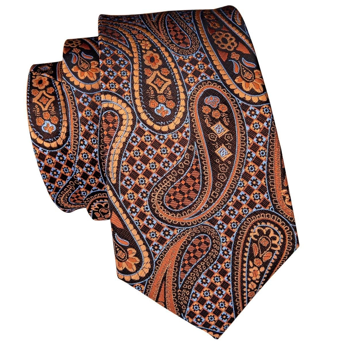Dubulle Mens Paisley Floral Silk Tie for Men Striped Necktie and Pocket Square C