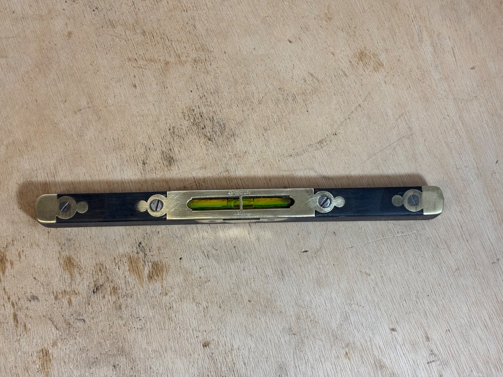E. Preston & Sons Vintage Antique EBONY & BRASS 10″ SPIRIT LEVEL