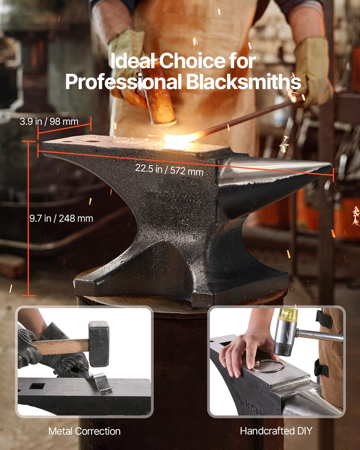 Single Horn Anvil 116lbs Cast Steel Anvil Round Horn Anvil for Blacksmiths