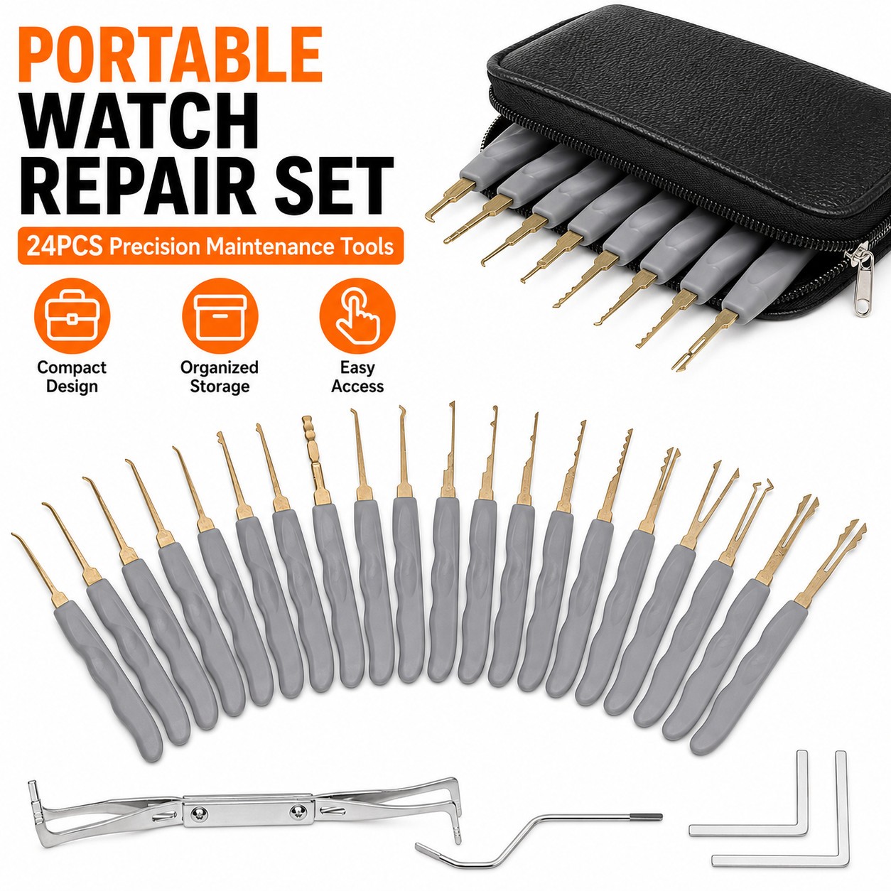 24PCS Watch Repair Tool Kit Portable Case Door Lock Safe Maintenance Set