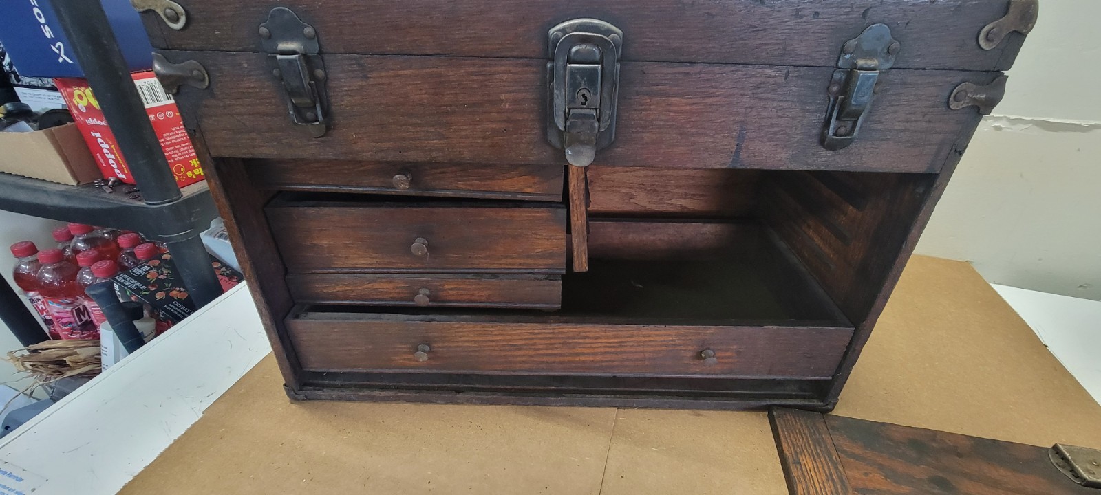 Vintage George Scherr Co. 7 Drawers Oak Wood Machinist Chest Box Tool Box Chest