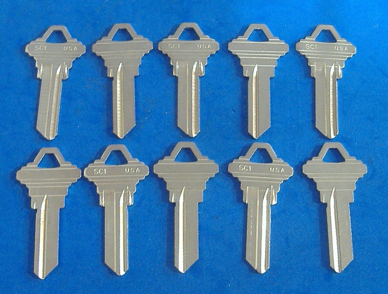 10 PC LOCKSMITH SC1 KEY BLANKS FITS SCHLAGE NICKEL CHROME PLATED BRS USA MADE