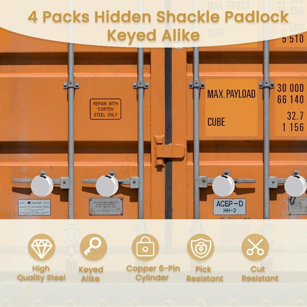 2 Pack Heavy Duty Keyed Alike Puck Padlocks – Solid Steel Anti-Theft Locks for T