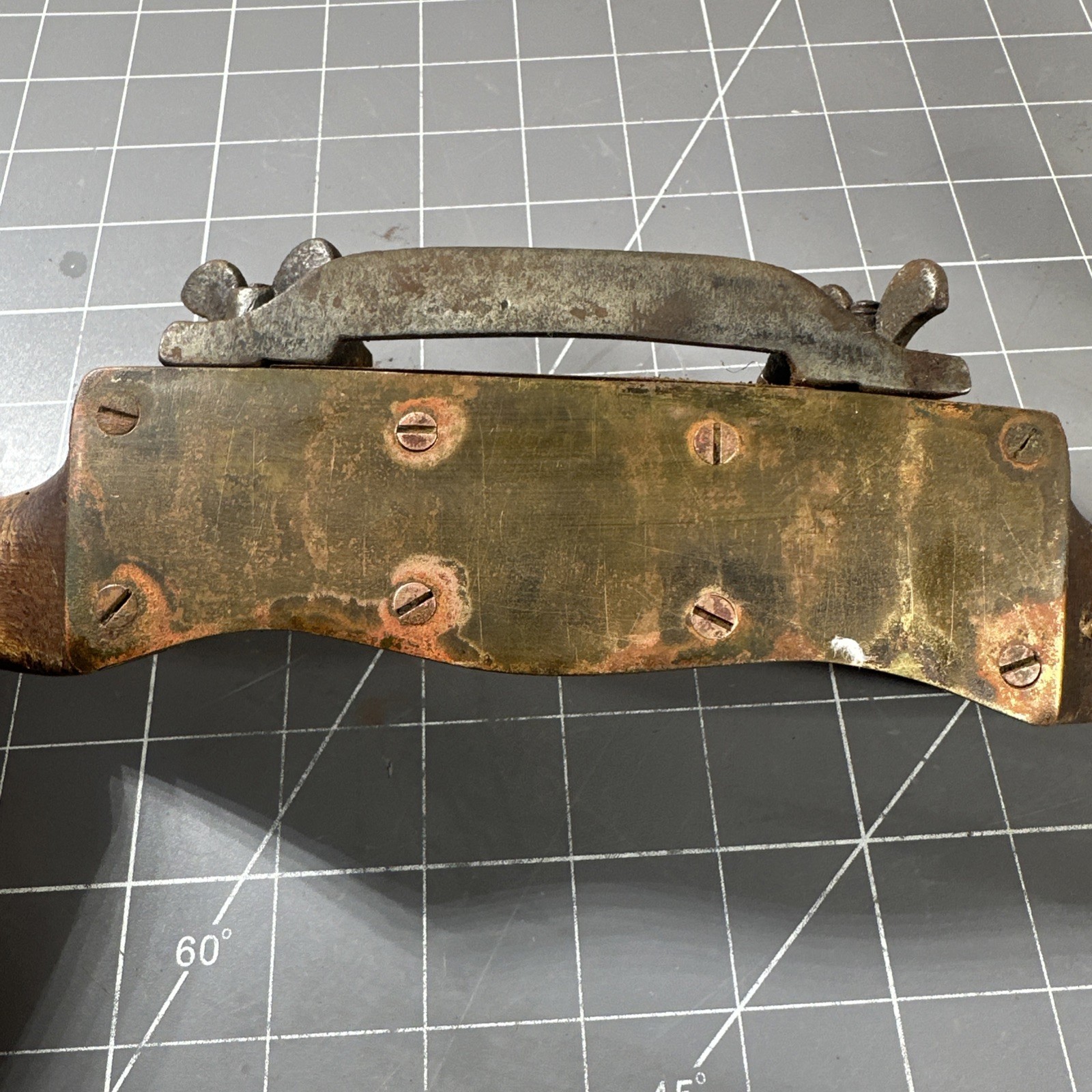 Antique Wood Steel Scraper Tool 19th century Brass