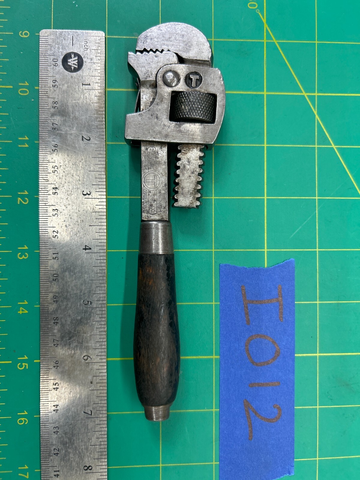 Vintage 8” Long Adjustable Monkey Pipe Wrench with Wood Handle, Made In U.S.A