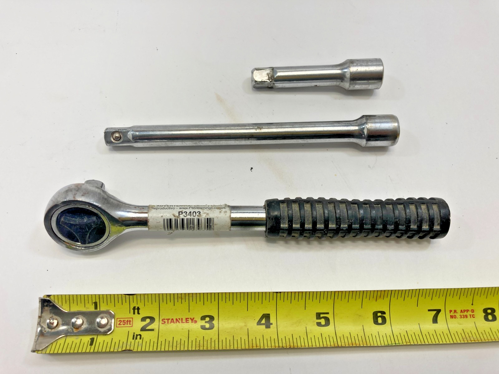 3/8″ Drive ~ Rubber Grip Ratchet ~ Plus (1) 3″ Extensions & (1) 6″ Extension