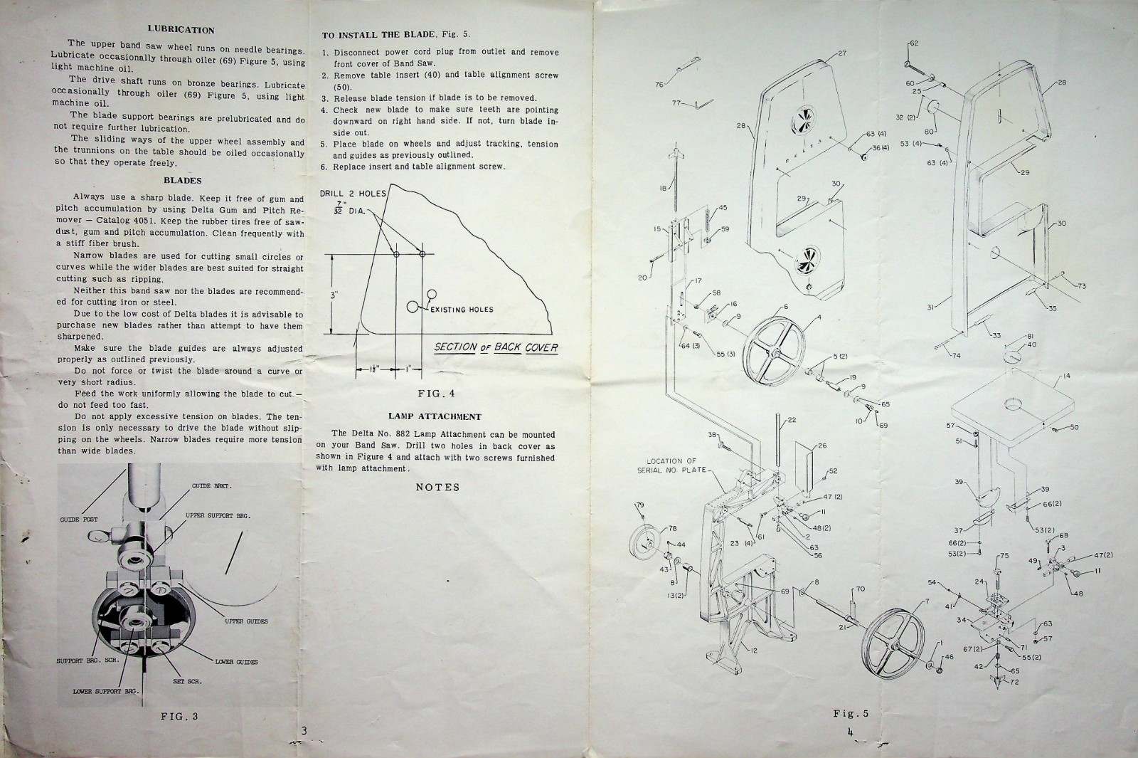 Vtg 1965 Delta Rockwell 10″ Band Saw No. 28-100 Owner’s Manual (6 Pgs.)