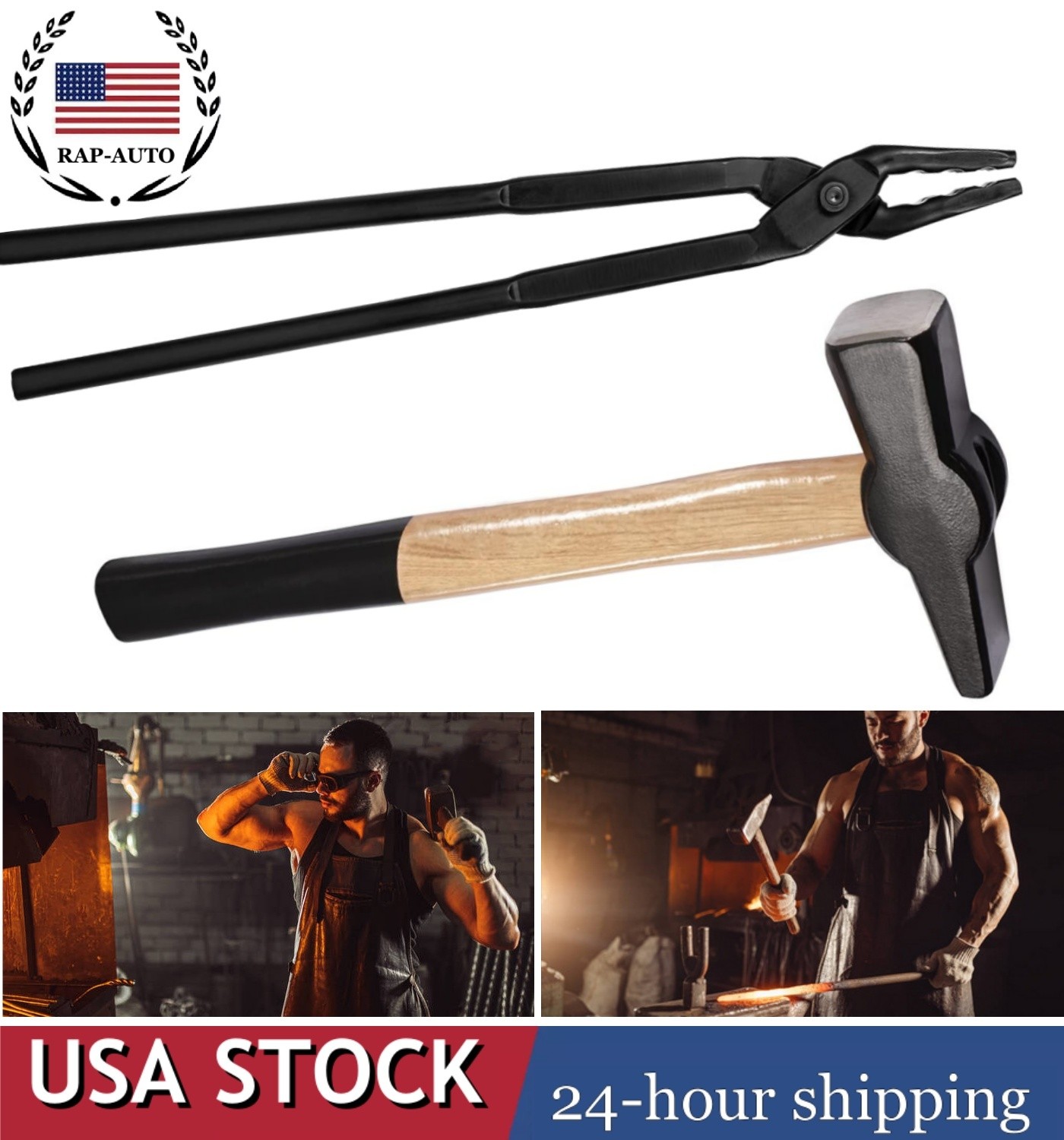 Knife Making Tong+Hammer Set Blacksmith Bladesmith 15″ Wolf Jaw Vise Forge Tool