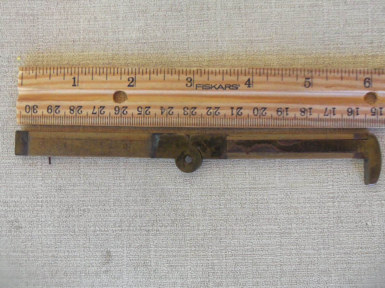 Vintage Wood Boxwood & Brass Folding Ruler Caliper – 6 Inch