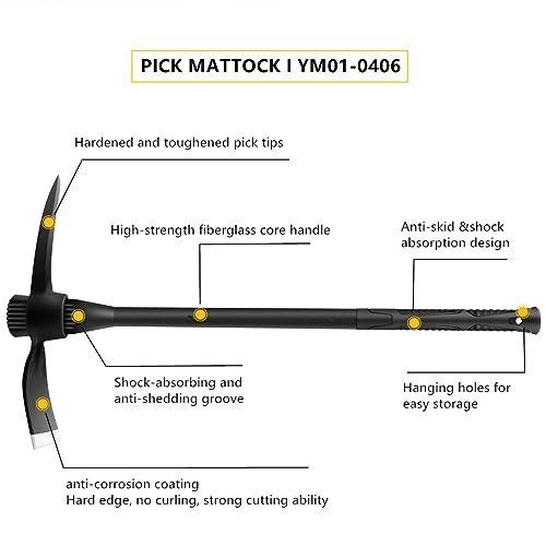 Forged Adze Pick Mattock 5LB Fiberglass Handle Weeding Garden Digging Loosening