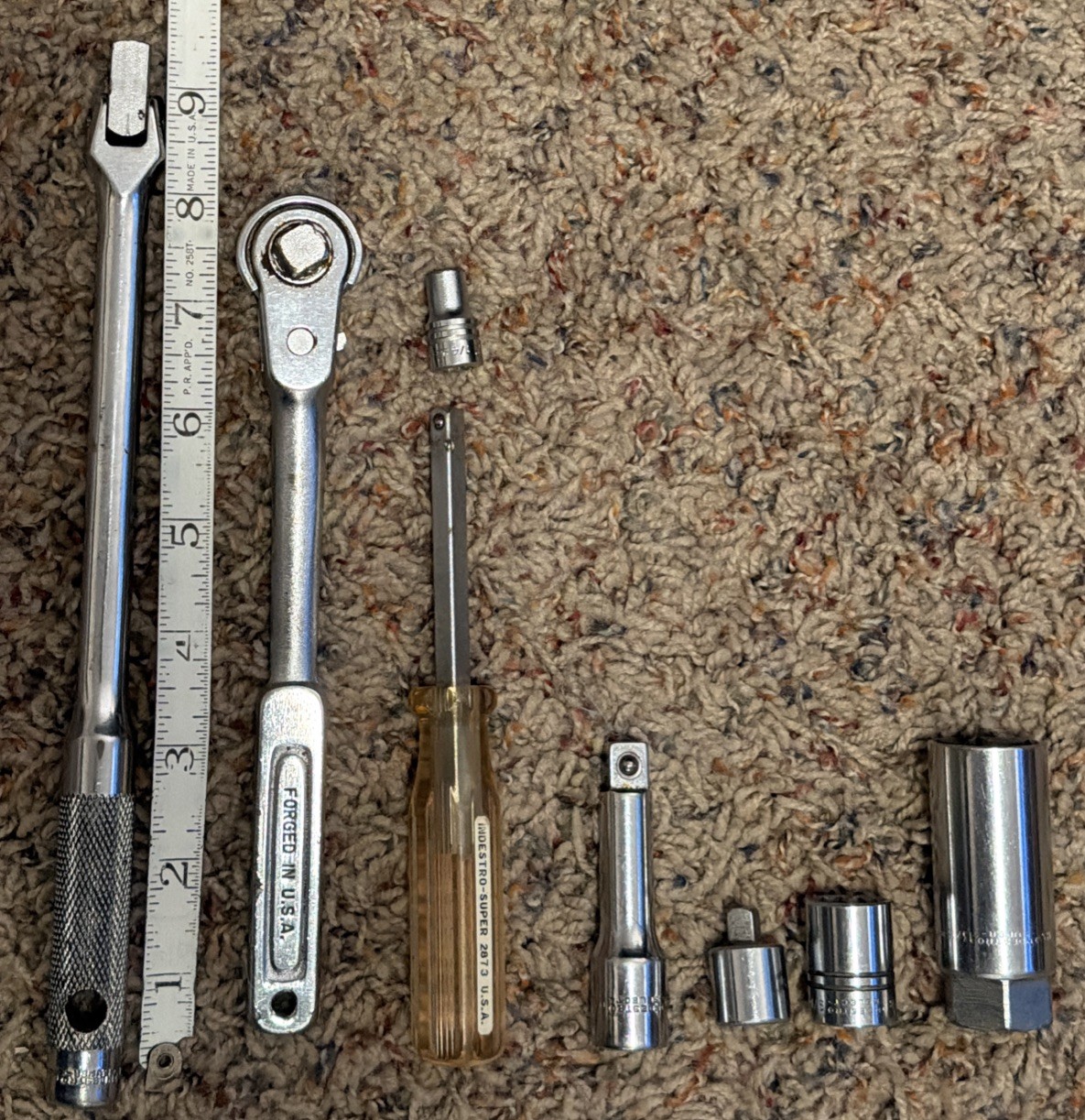 Vintage Indestro Super/Select Tool Lot – Drive , Socket, Spinner – 8pcs