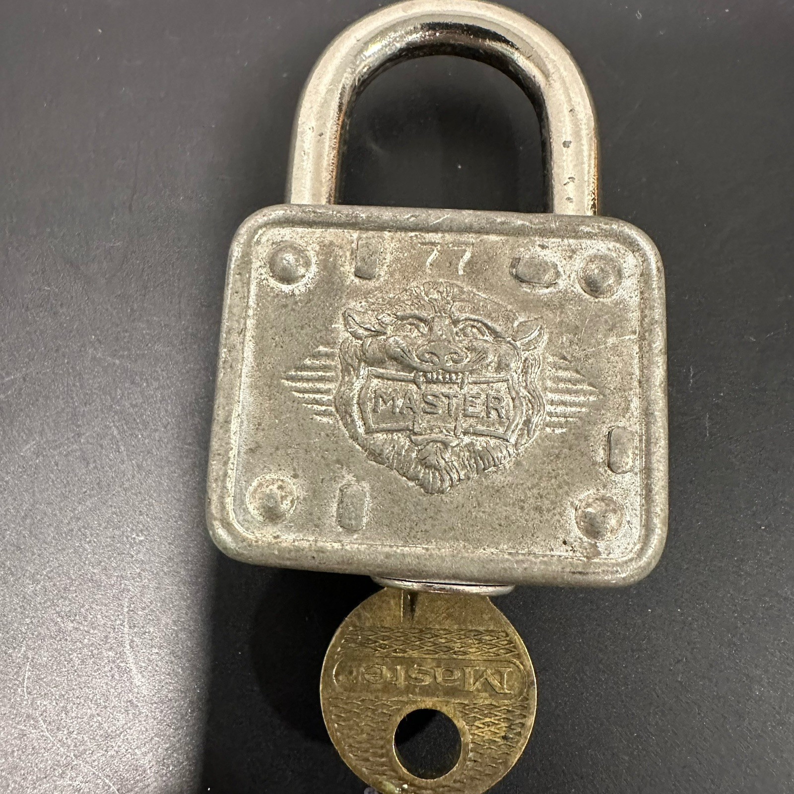 Vintage Master Lock Co. #77 Lion Head Padlock USA With Key Tested Working