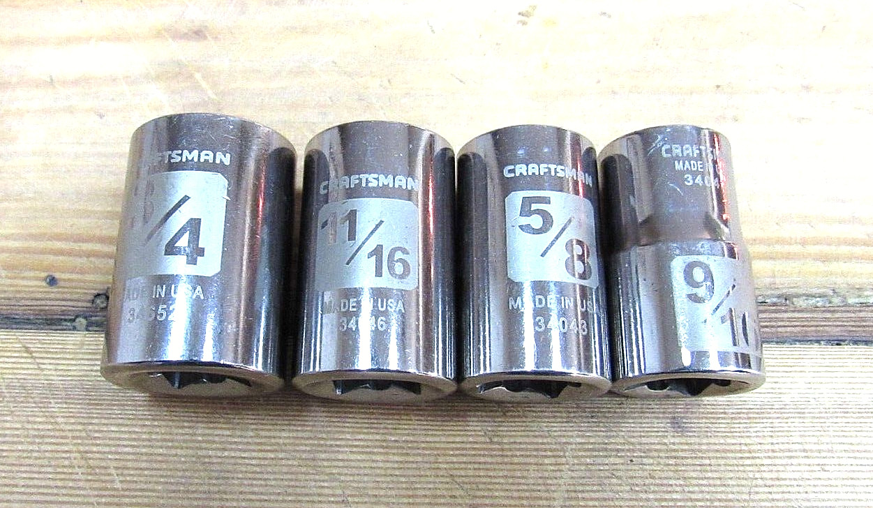 CRAFTSMAN USA EASY READ 1/2″ DRIVE SAE SOCKET SET 4 Pc 9/16 To 3/4” EXCELLENT