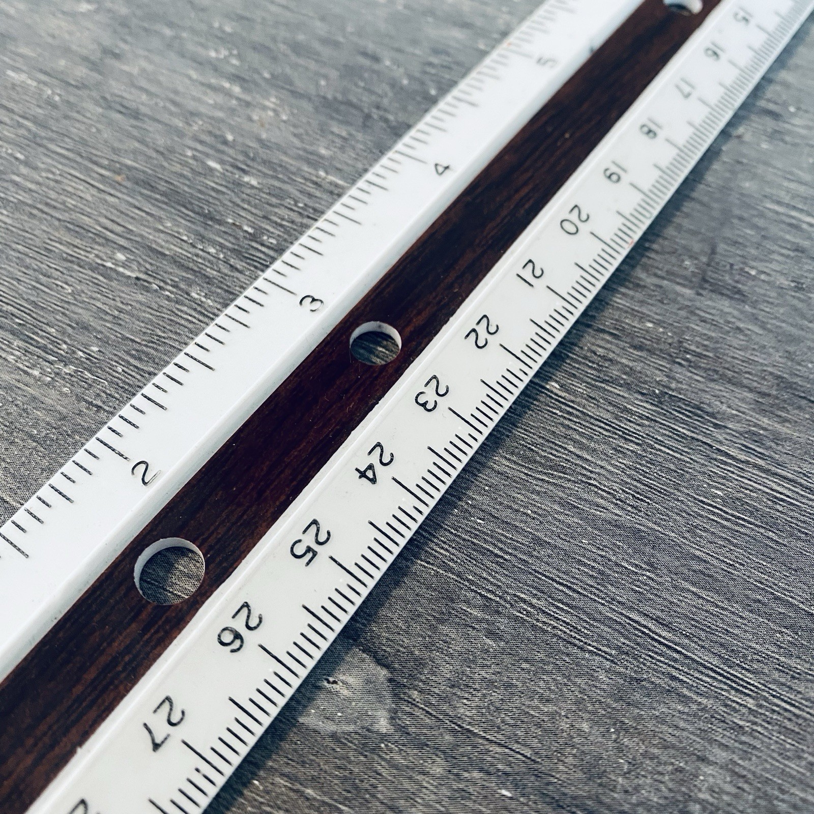 Vintage White And Faux Wood Measuring 12” Ruler
