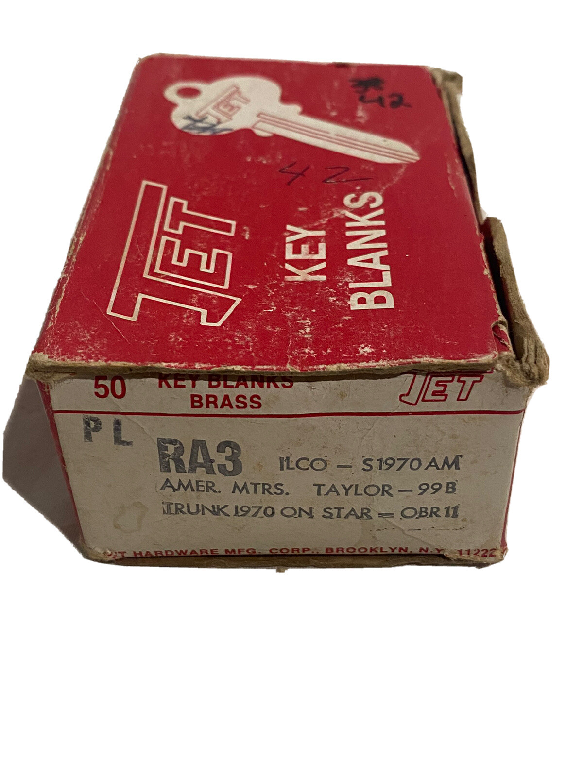 Box Of 42 Jet Key Blanks Brass PL RA3 Taylor 99B Ilco S1970AM OBR11