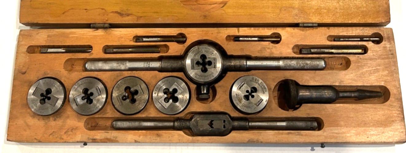 Vintage Little Giant No 0 Complete Tap Die Screw Plate Set GTD USA Wood Case