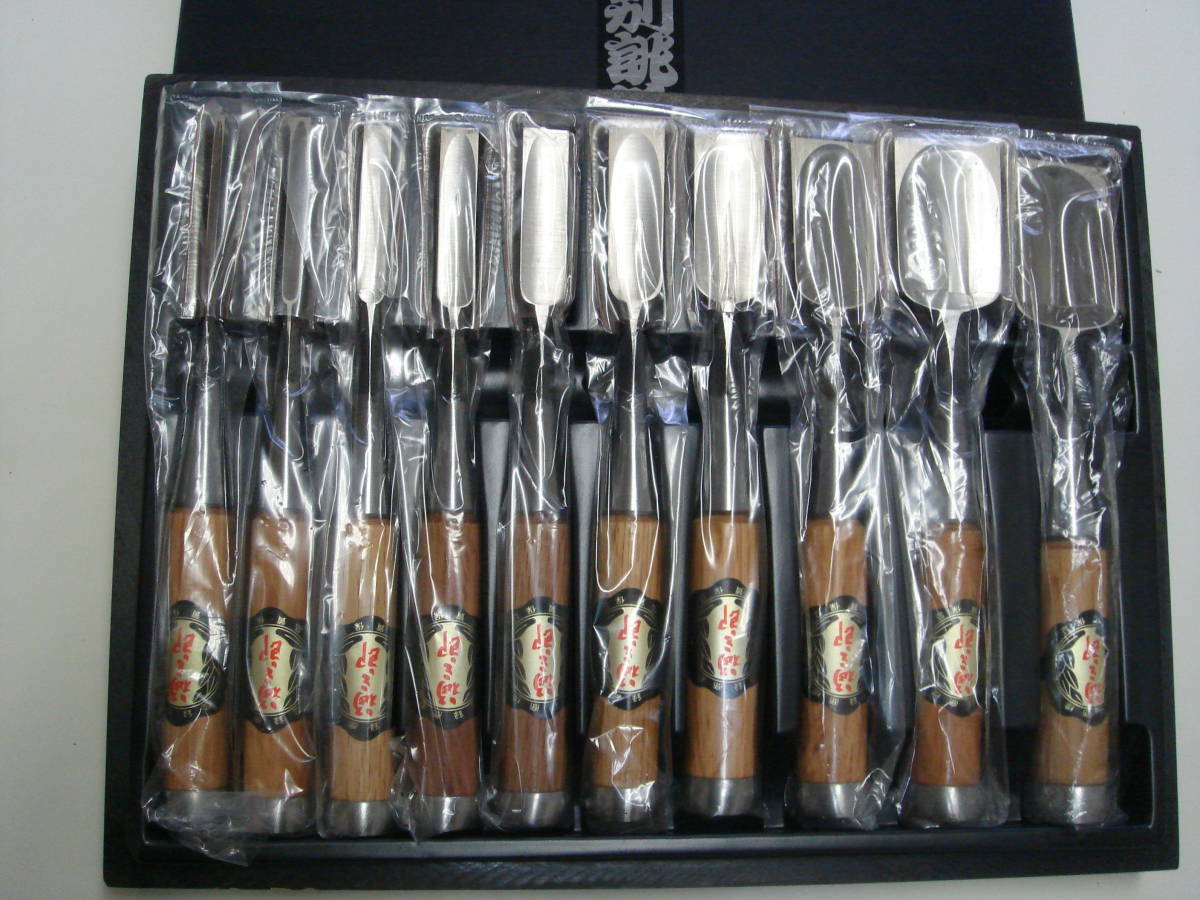 Unused Fukusaburo Uchihamono Chisel 10-Piece Set Only Akakashi Carpentry Tools