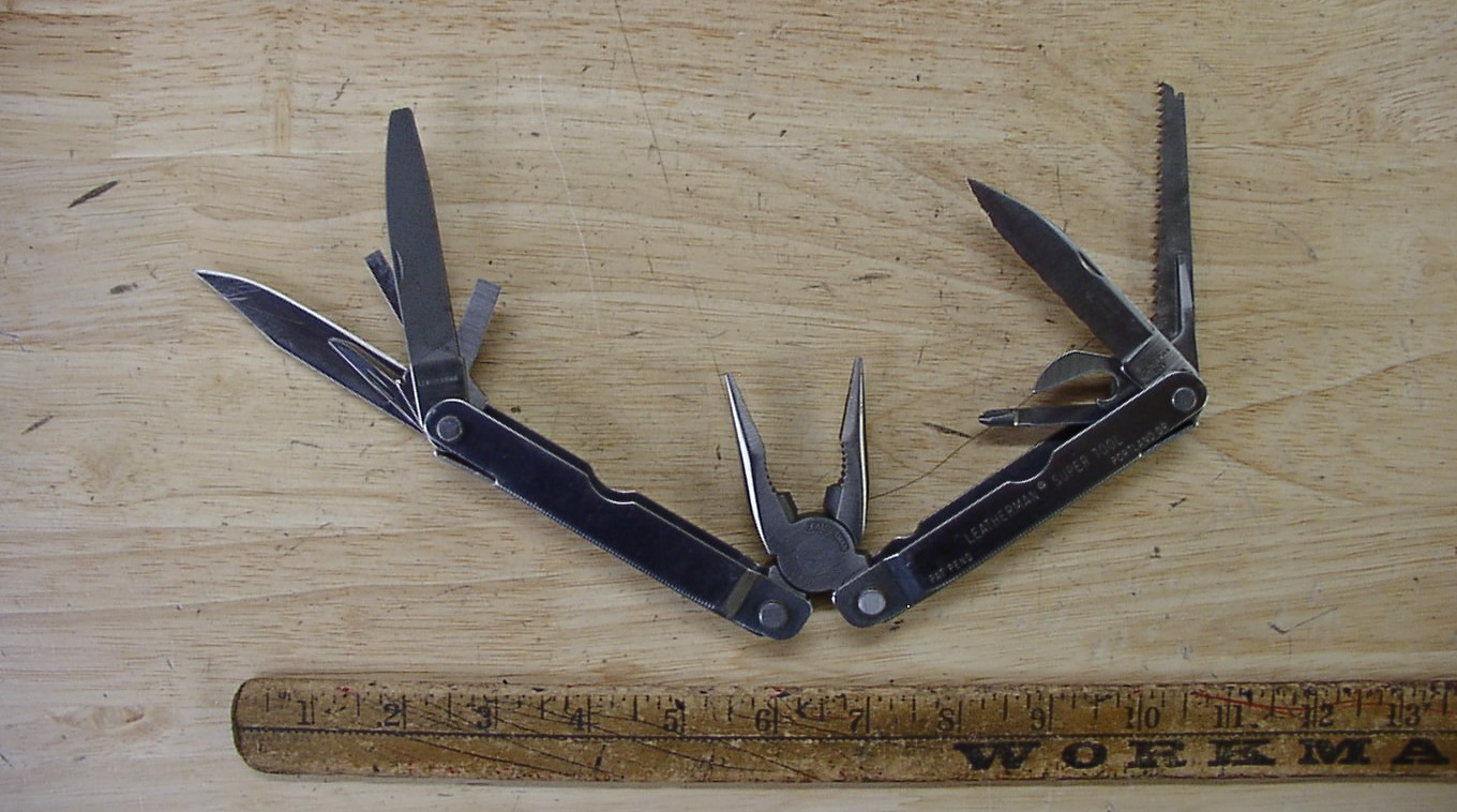 Vntg Leatherman 0595 Super Tool,4-1/2″,W/Orig Leather Case,W/Owner’s Marks